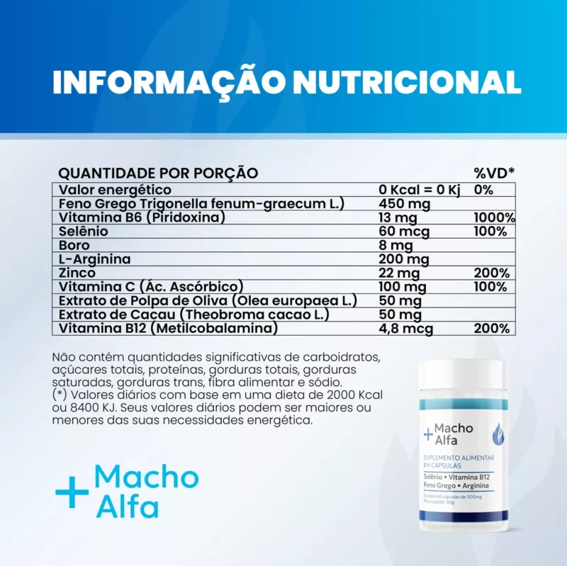Macho Alfa Estimulante Sexual Prolonga Ereção Aumenta Libido 60 Caps