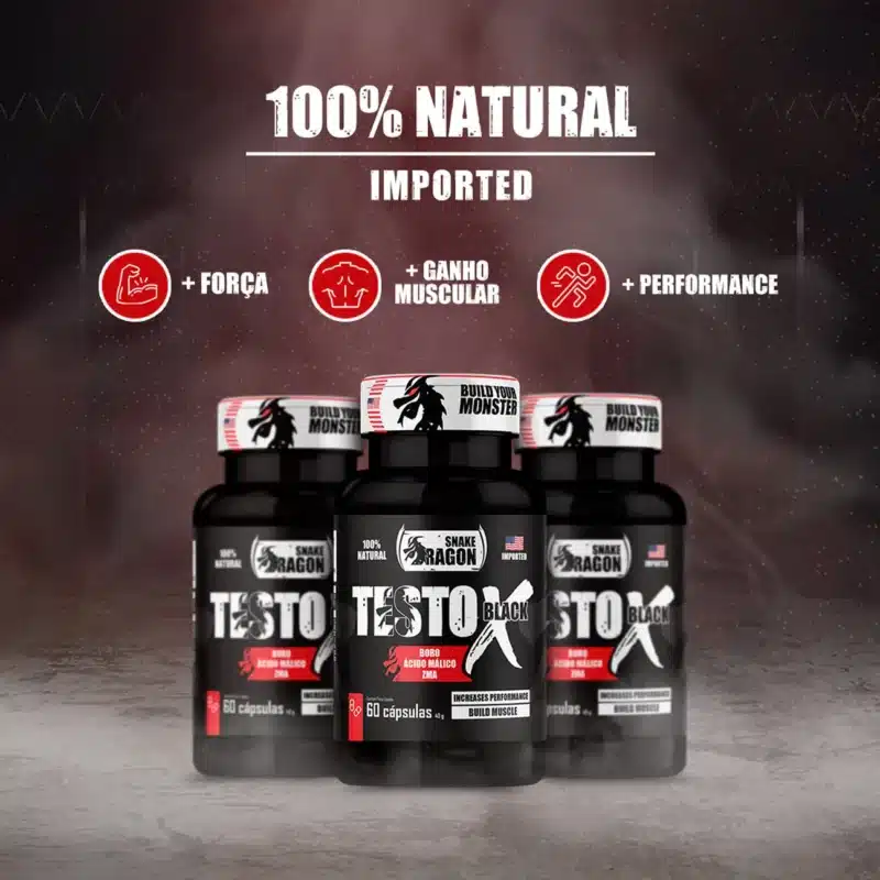 Testo X Black Aumenta Testosterona Libido Energia e Vitalidade 60 Caps