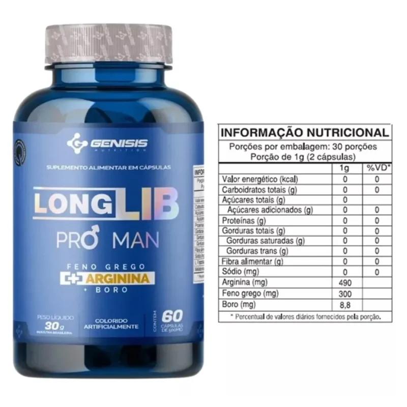 LongLib Pro Man Estimulante Aumento da Libido e Testosterona 60 Caps libidos vita