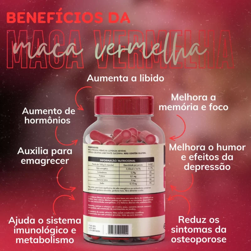 Maca Peruana Vermelha Pura Premium Aumenta Libido 120 Caps libidos vita